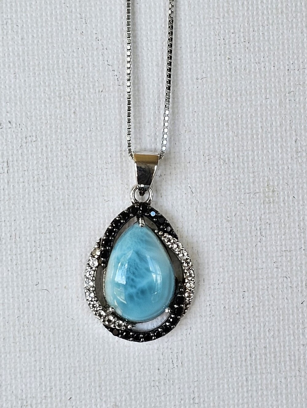 Genuine Larimar Pendant Black Spinel & White Zircon Sterling Silver Chain! - Picture 7 of 7